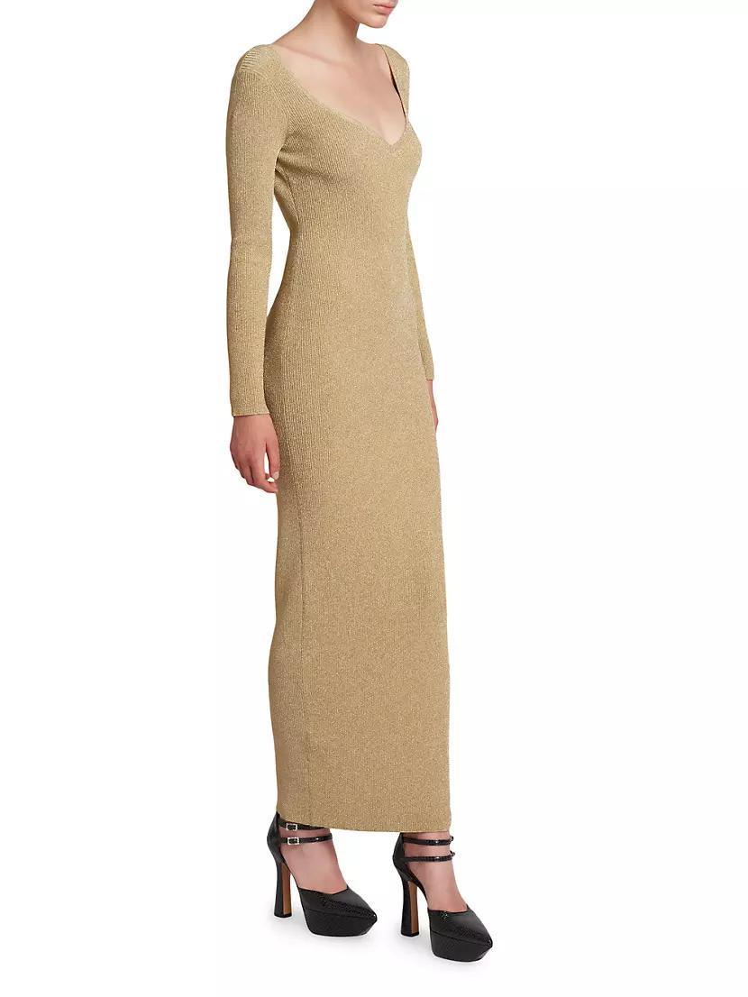 Metallic Knit Open-Back Fitted Dress Product Image