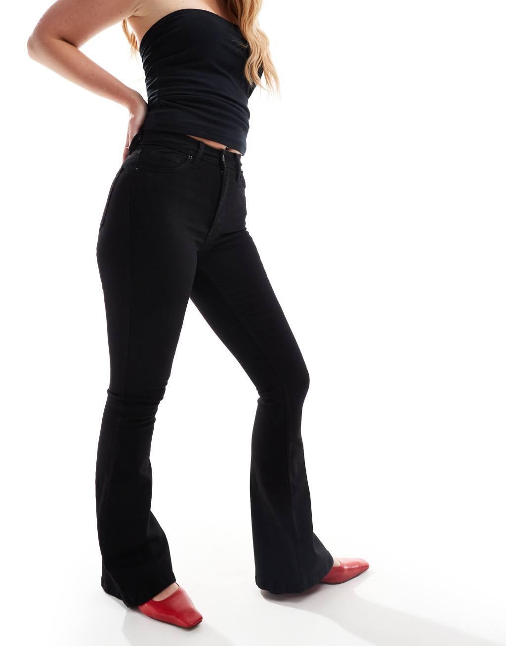 Topshop Hourglass high rise Jamie flare jeans in black Product Image