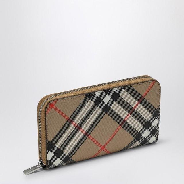 BURBERRY Check Pattern Beige Zipped Wallet In Tan Product Image