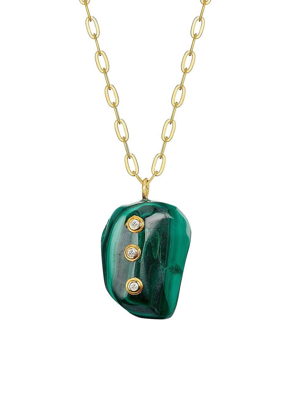 Womens Organic Gems Goldtone Sterling Silver, Malachite & Diamond Pendant Necklace Product Image