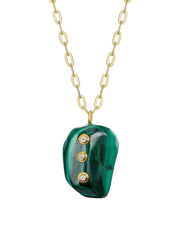 Womens Organic Gems Goldtone Sterling Silver, Malachite & Diamond Pendant Necklace Product Image