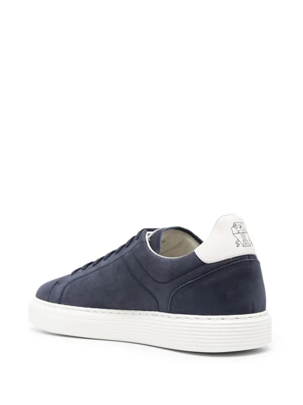 BRUNELLO CUCINELLI Navy Blue Leather Sneakers In Grey Product Image