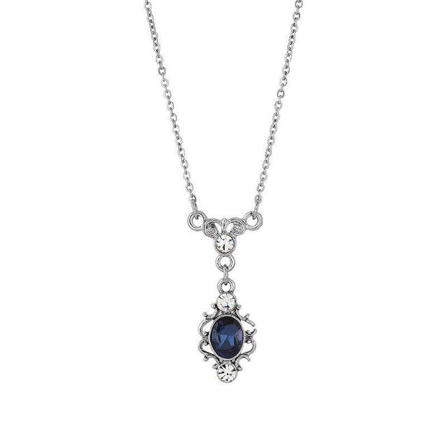 1928 Silver Tone Blue & Clear Crystal Filigree Necklace, Womens Product Image