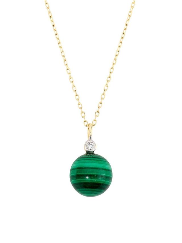 Womens Dot 14K Yellow Gold, Malachite, & 0.03 TCW Diamond Pendant Necklace Product Image