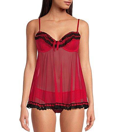 Black Bow Ruffles Galore Underwire Chemise & Hipster Briefs Product Image