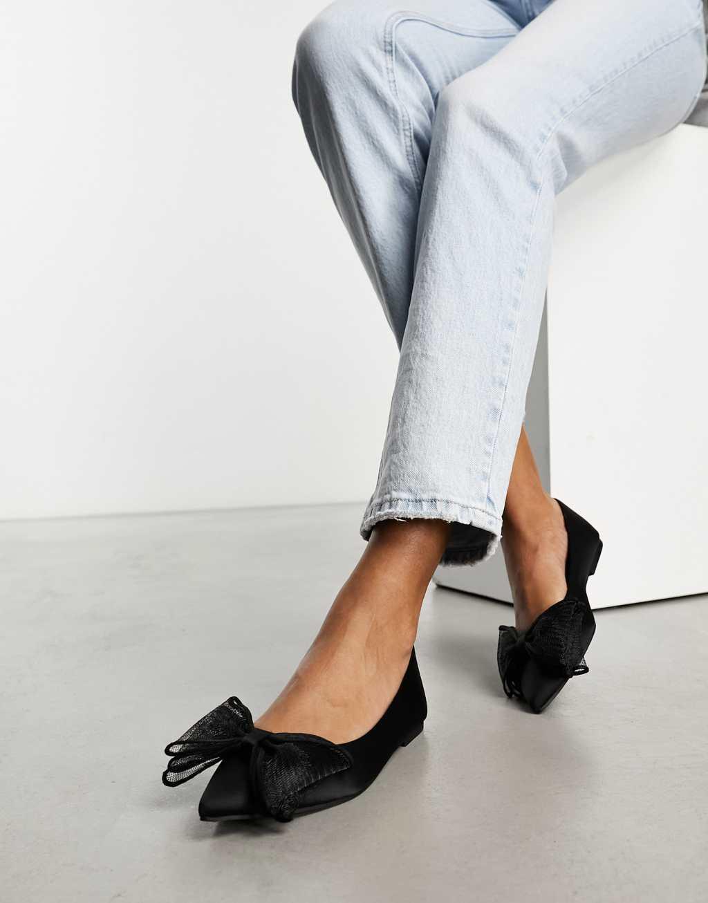 ASOS DESIGN Lila bow ballet in black Product Image