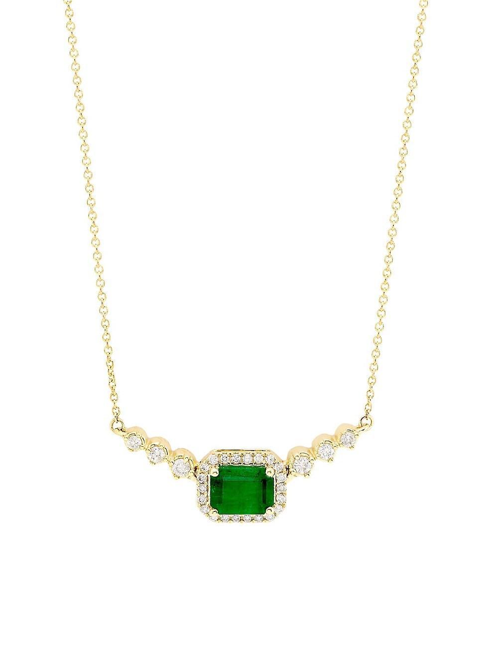 Womens 14K Yellow Gold, Emerald & 0.25 TCW Diamond Necklace Product Image