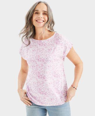 Women's Printed Boat-Neck Short Sleeve Top, Created for Macy's Product Image