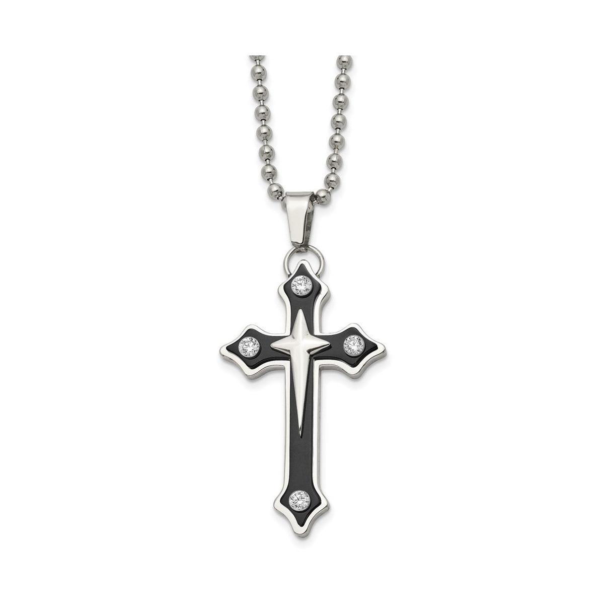 Chisel Black Ip-plated Cz Cross Pendant Ball Chain Necklace Product Image