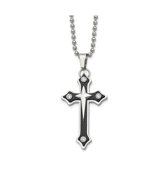 Chisel Black Ip-plated Cz Cross Pendant Ball Chain Necklace Product Image