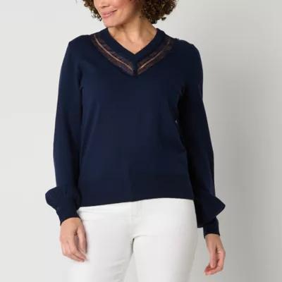 Liz Claiborne Womens V Neck Long Sleeve Pullover Sweater Product Image