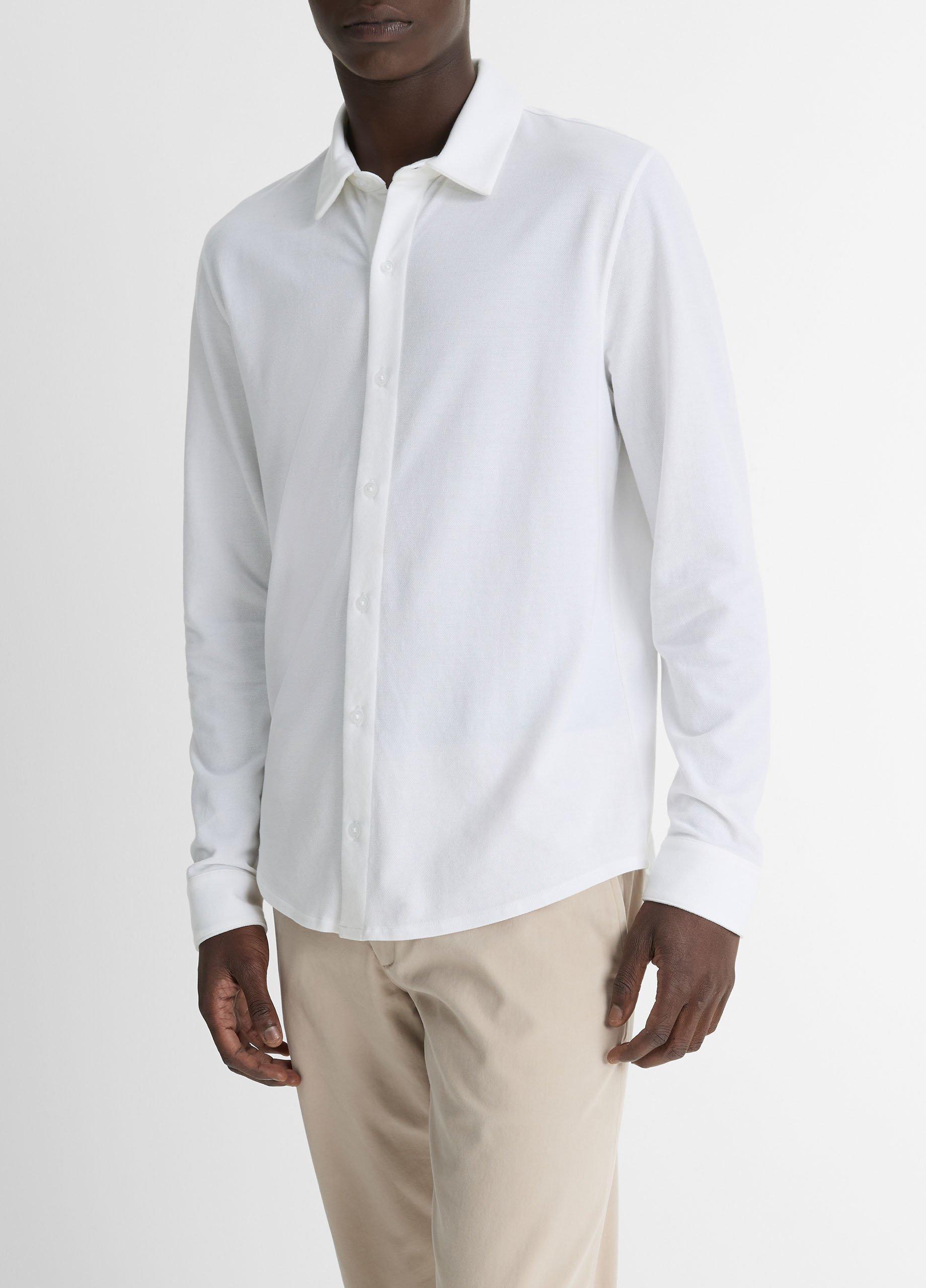 Mens Cotton Piqu Button-Front Shirt, Optic White, Size XS Vince Product Image