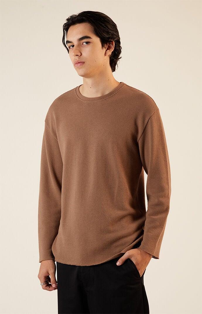 Mens Solid Raw Hem Waffle Knit Long Sleeve T-Shirt Product Image