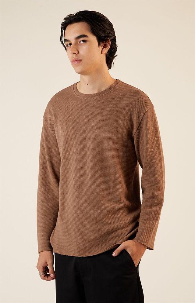 Mens Solid Raw Hem Waffle Knit Long Sleeve T-Shirt Product Image