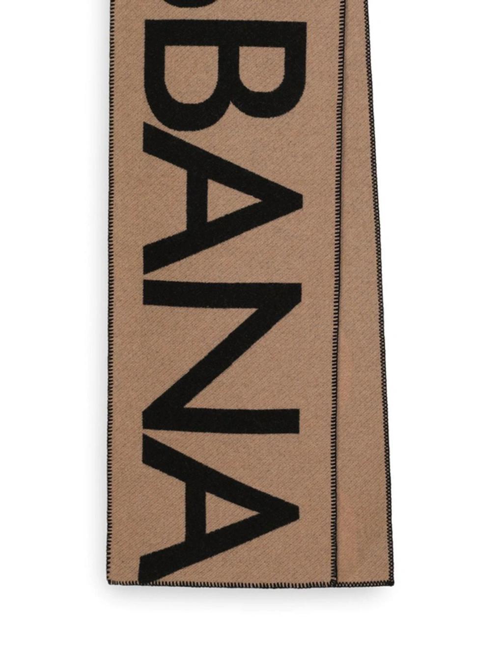 Intarsia Logo-knit Wool-blend Scarf In Neutrals Product Image