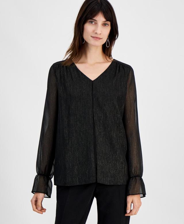 Kasper Womens Double-Layer Shimmer Blouse, Regular and Petite Sizes - Black Product Image