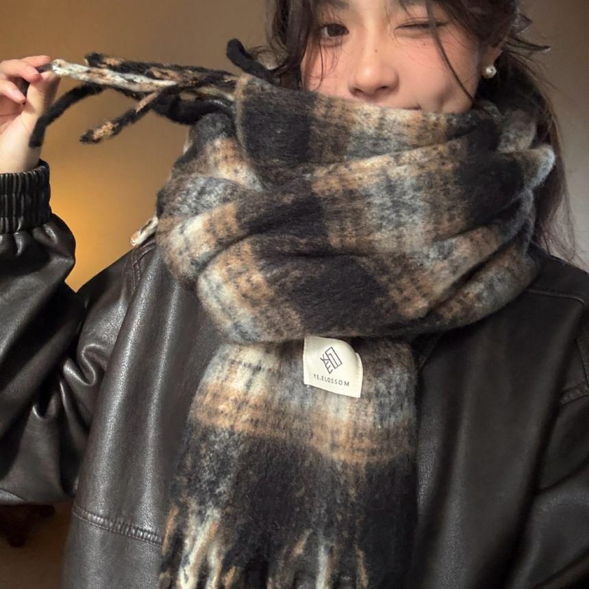 Plaid Fringed Trim Scarf Product Image