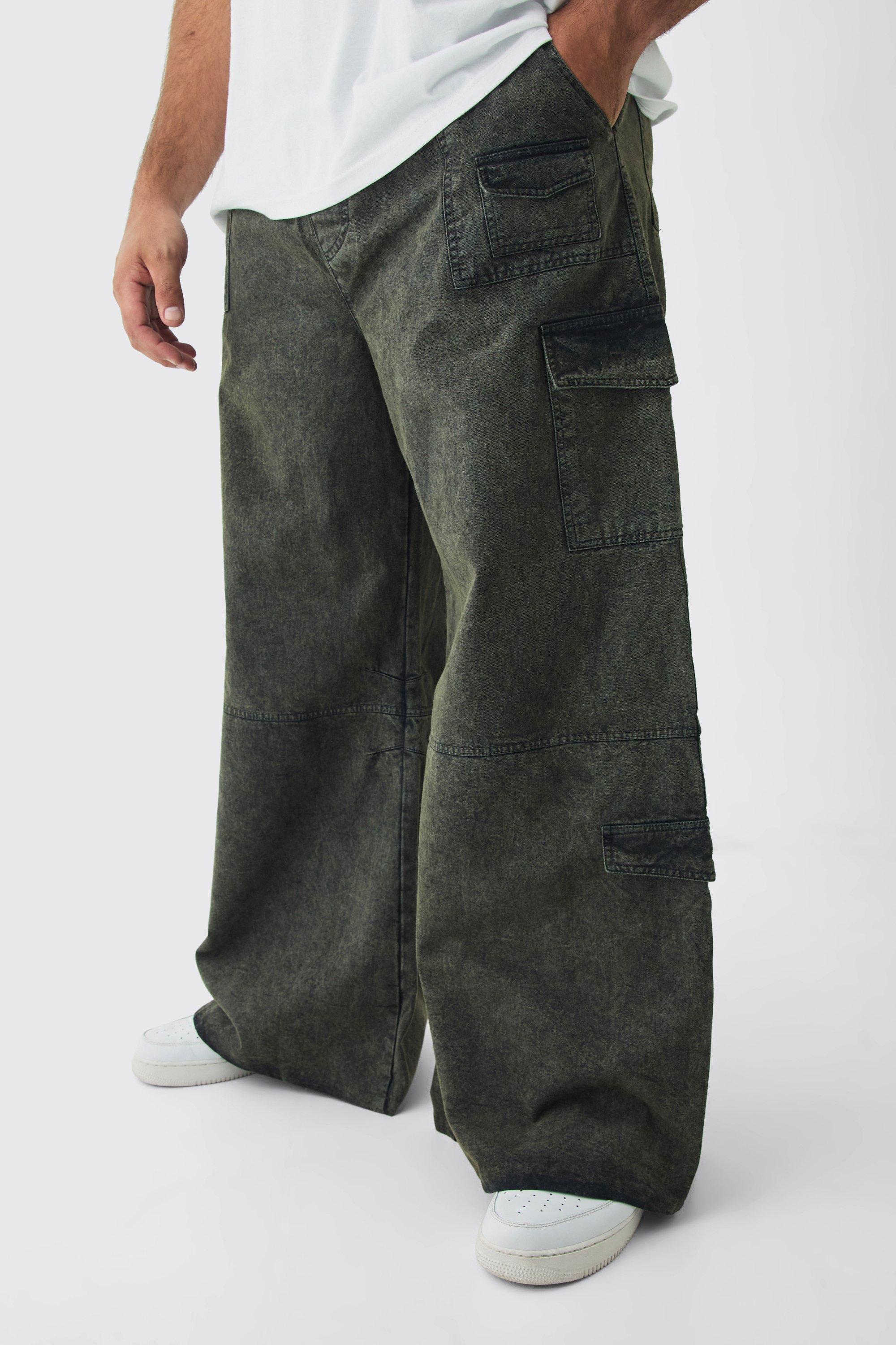 Plus Elasticated Waist Relaxed Heavyweight Washed Multi Cargo Pants | boohooMAN USA product image