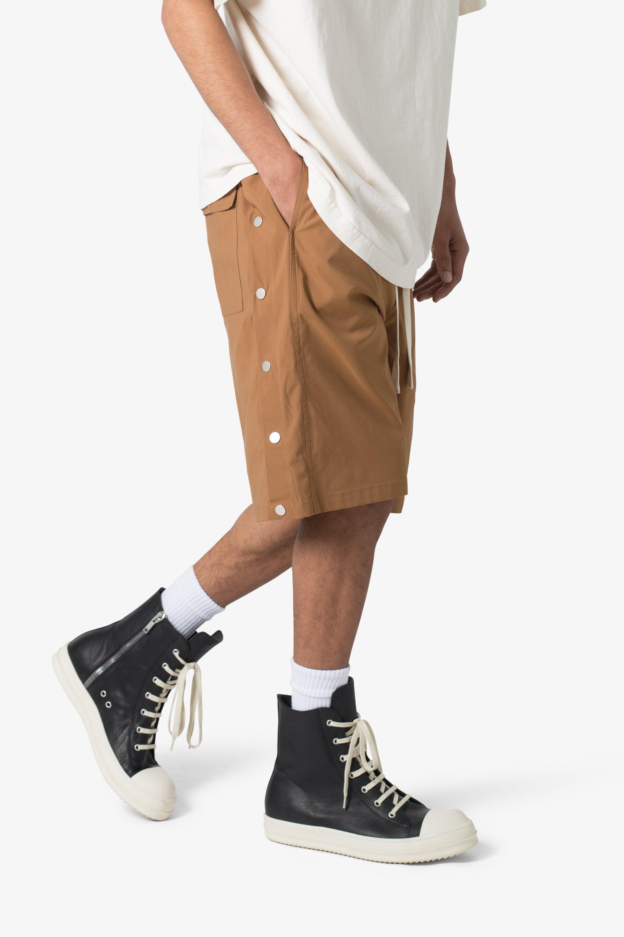 Side Snap Nylon Shorts - Brown Product Image