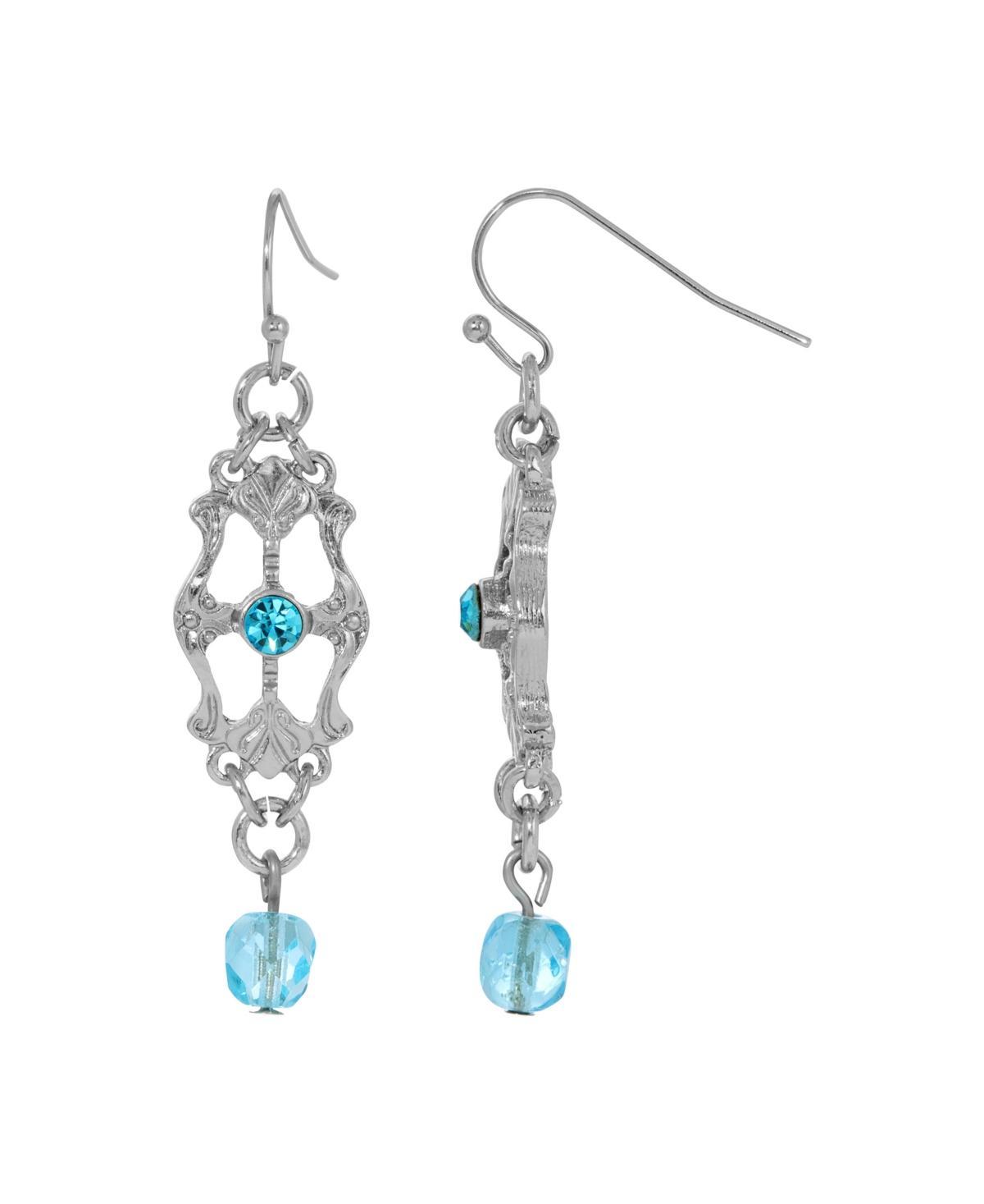 1928 Silver Tone Light Blue Crystal Link Earrings, Womens Product Image