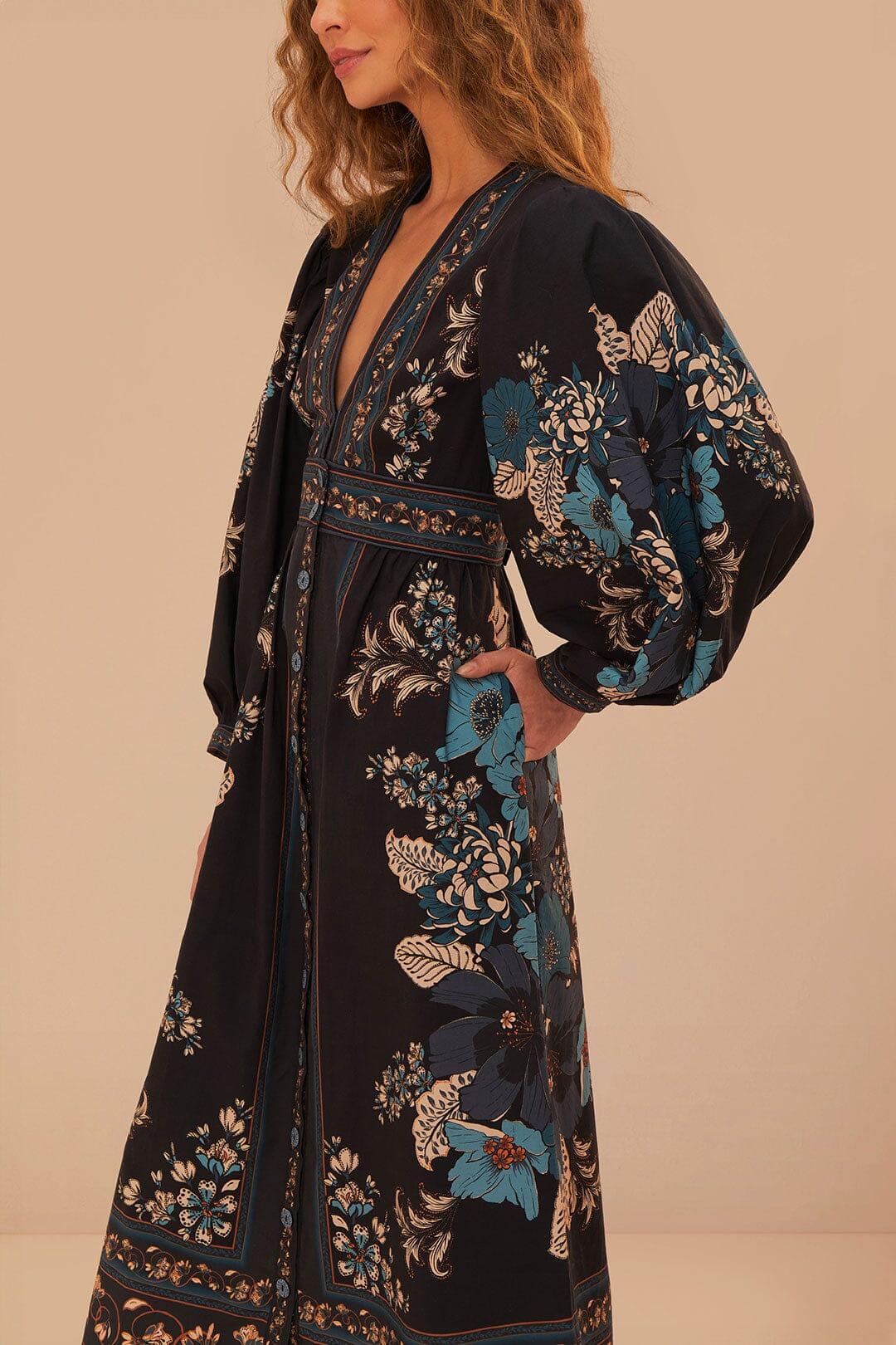 Blossom Tapestry Black Midi Dress Product Image