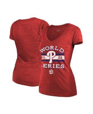 Womens Majestic Threads Red Philadelphia Phillies 2022 World Series Modest V-Neck T-shirt Product Image