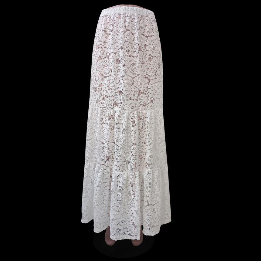 Low Waist Lace Maxi A-Line Skirt Product Image