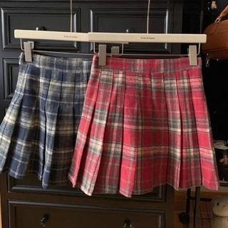 High Waist Plaid Pleated Mini A-Line Skirt product image