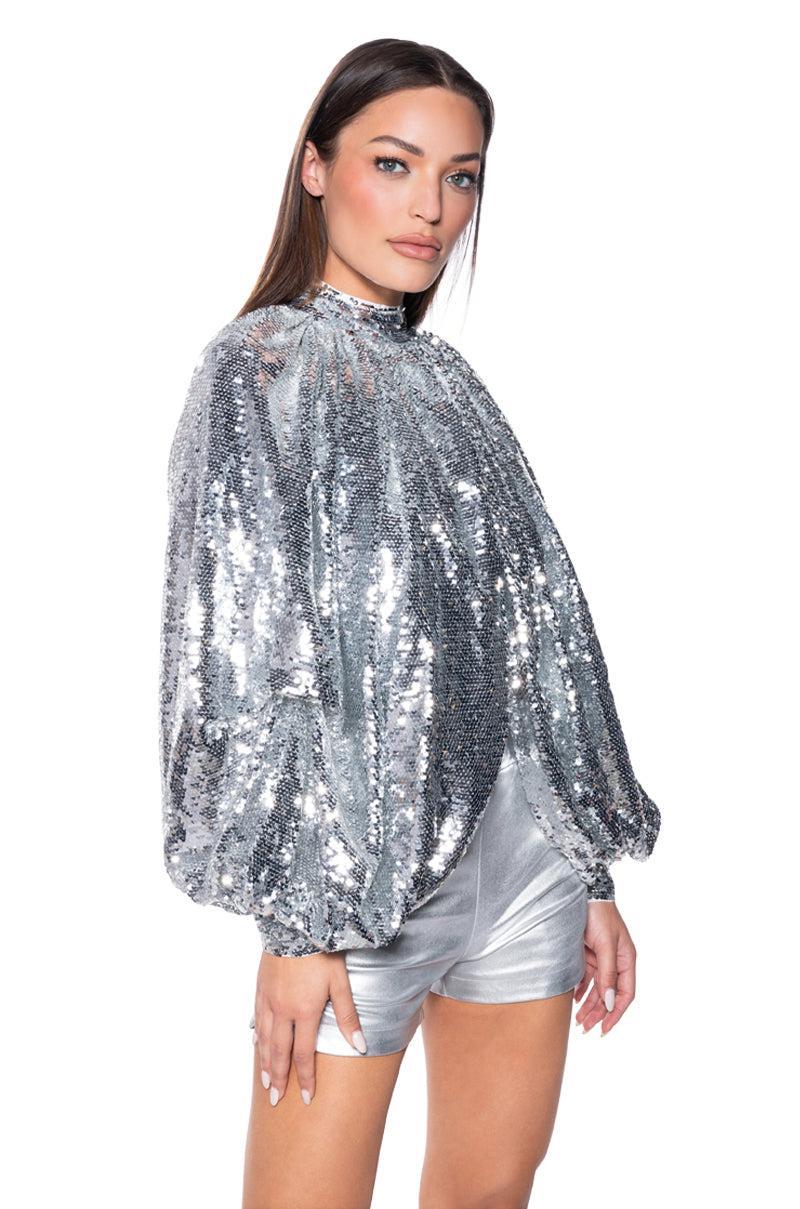 MASTERPIECE SEQUIN PUFF SLEEVE TOP Product Image