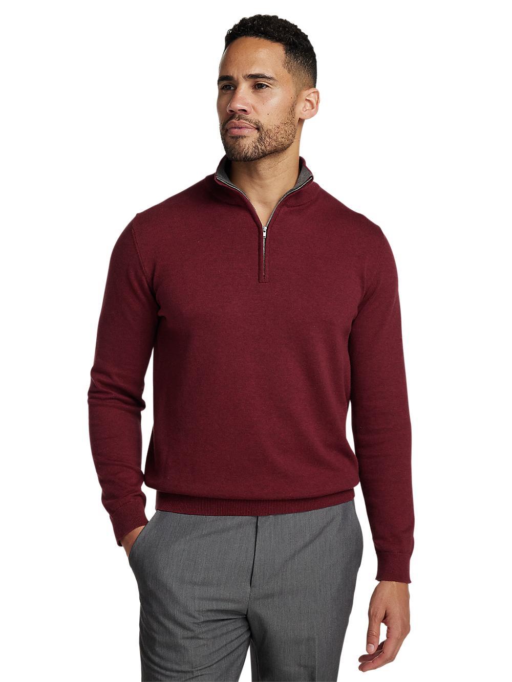 Supima Cotton Quarter Zip Mock Neck Sweater - Burgundy Product Image