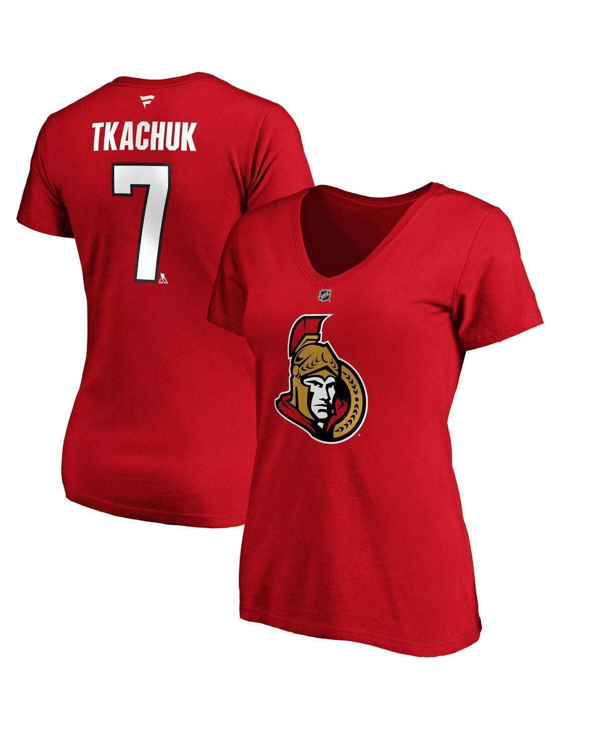 Fanatics Womens Brady Tkachuk Red Ottawa Senators Authentic Stack Name Number V-Neck T-Shirt Product Image