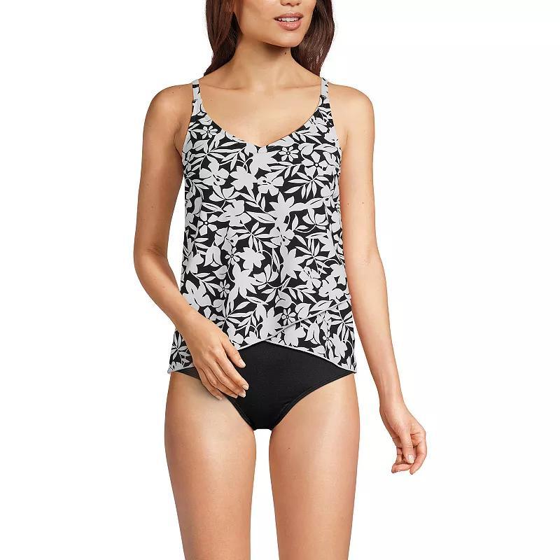 Womens Lands End Chlorine Resistant Tulip Hem Tankini Swimsuit Top Blue Fern Floral Product Image