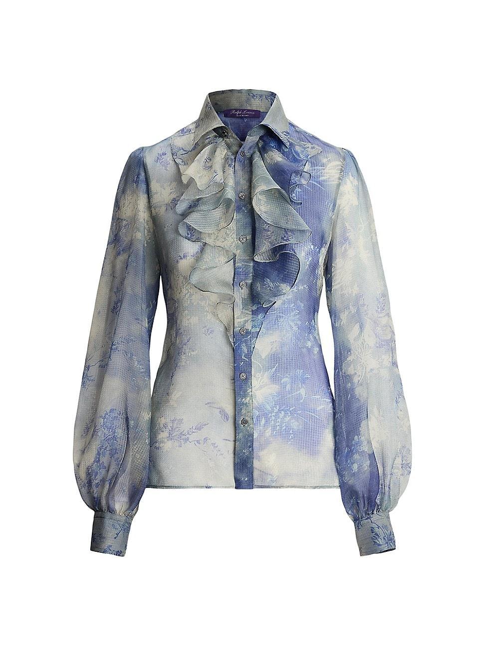 Womens Dylon Ruffled Floral Washed Silk Shirt Product Image