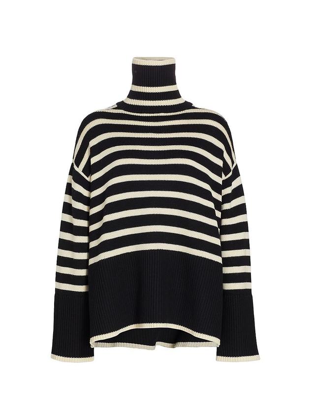 Toteme Signature Stripe Turtleneck Sweater in Light Sand Stripe - Cream. Size L (also in S). Product Image