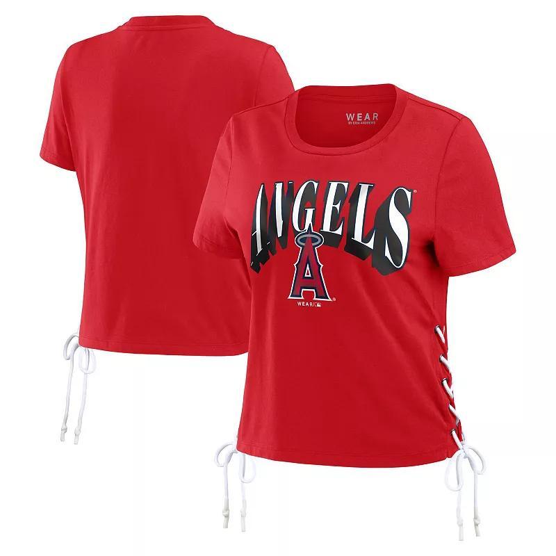 Womens Wear by Erin Andrews Red Los Angeles Angels Side Lace-Up Cropped T-shirt Product Image