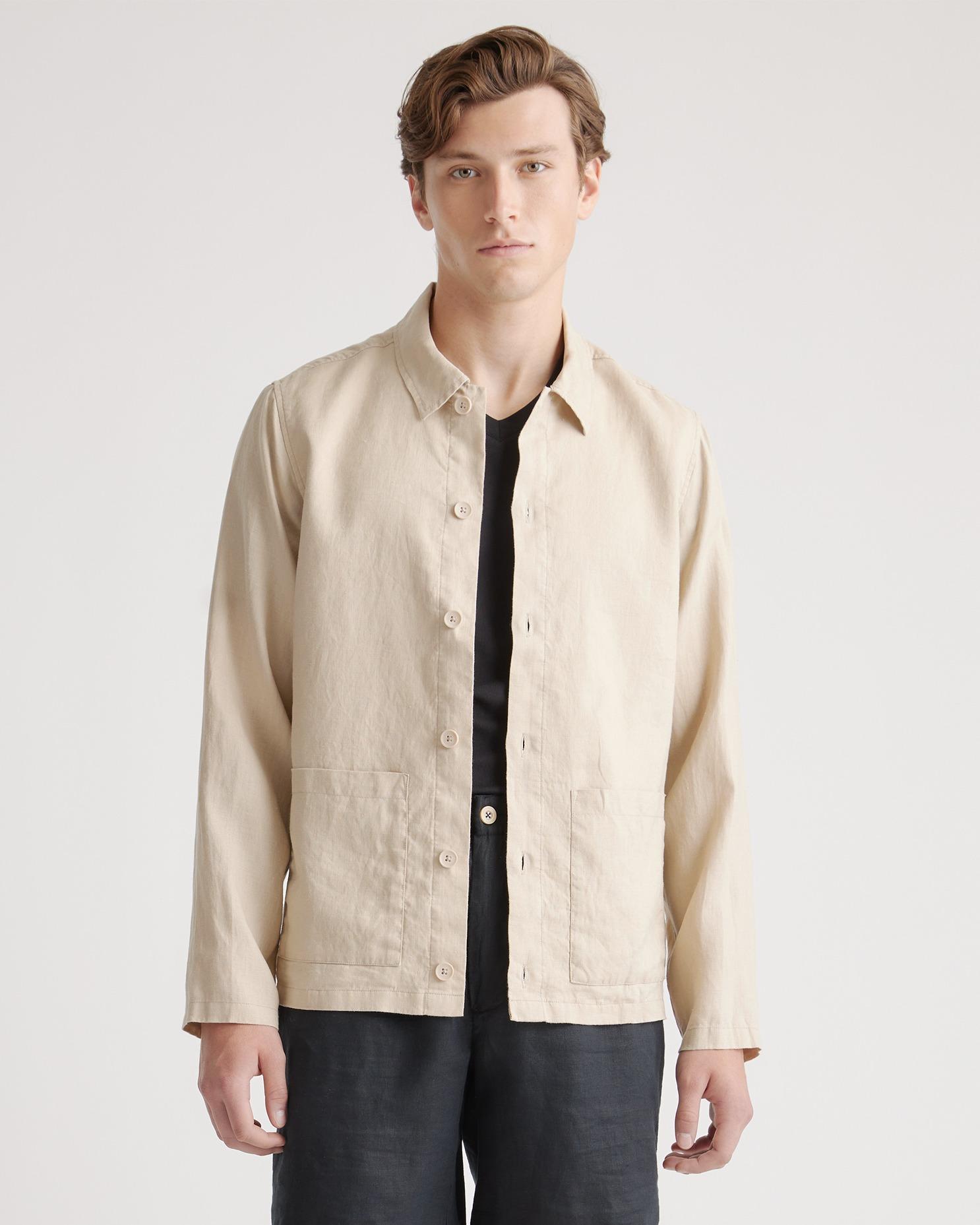 Mens 100% European Linen Shirt Jacket in Driftwood, Size Medium by Quince Product Image