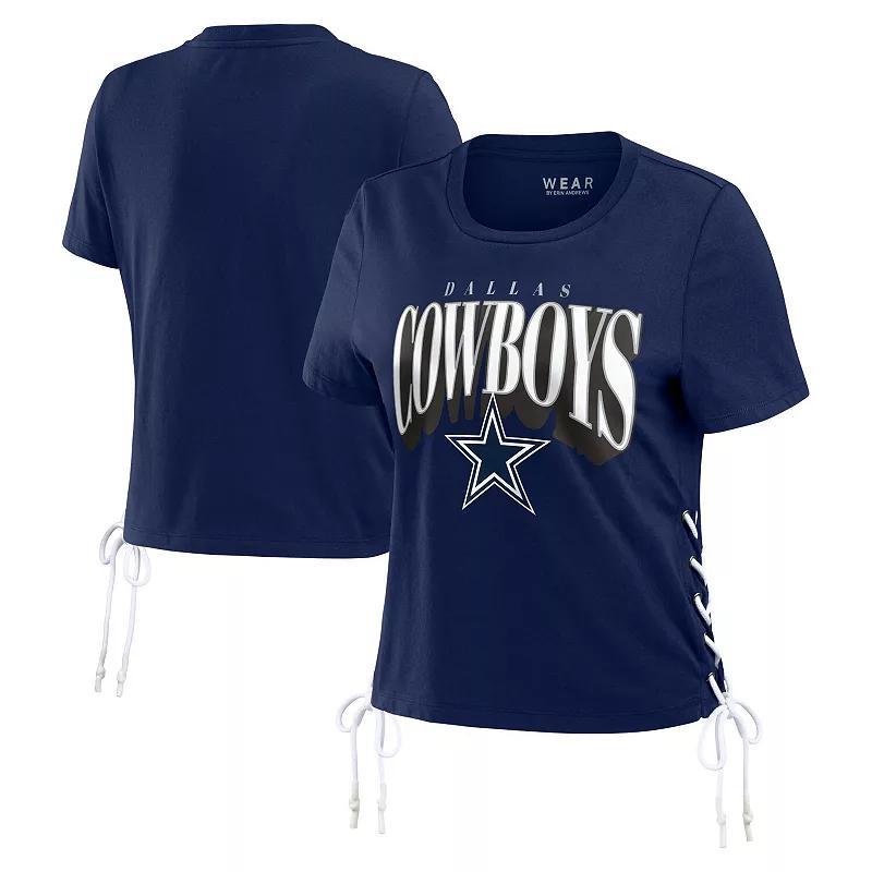 Wear by Erin Andrews Womens Navy Dallas Cowboys Lace Up Side Modest Cropped T-Shirt Product Image