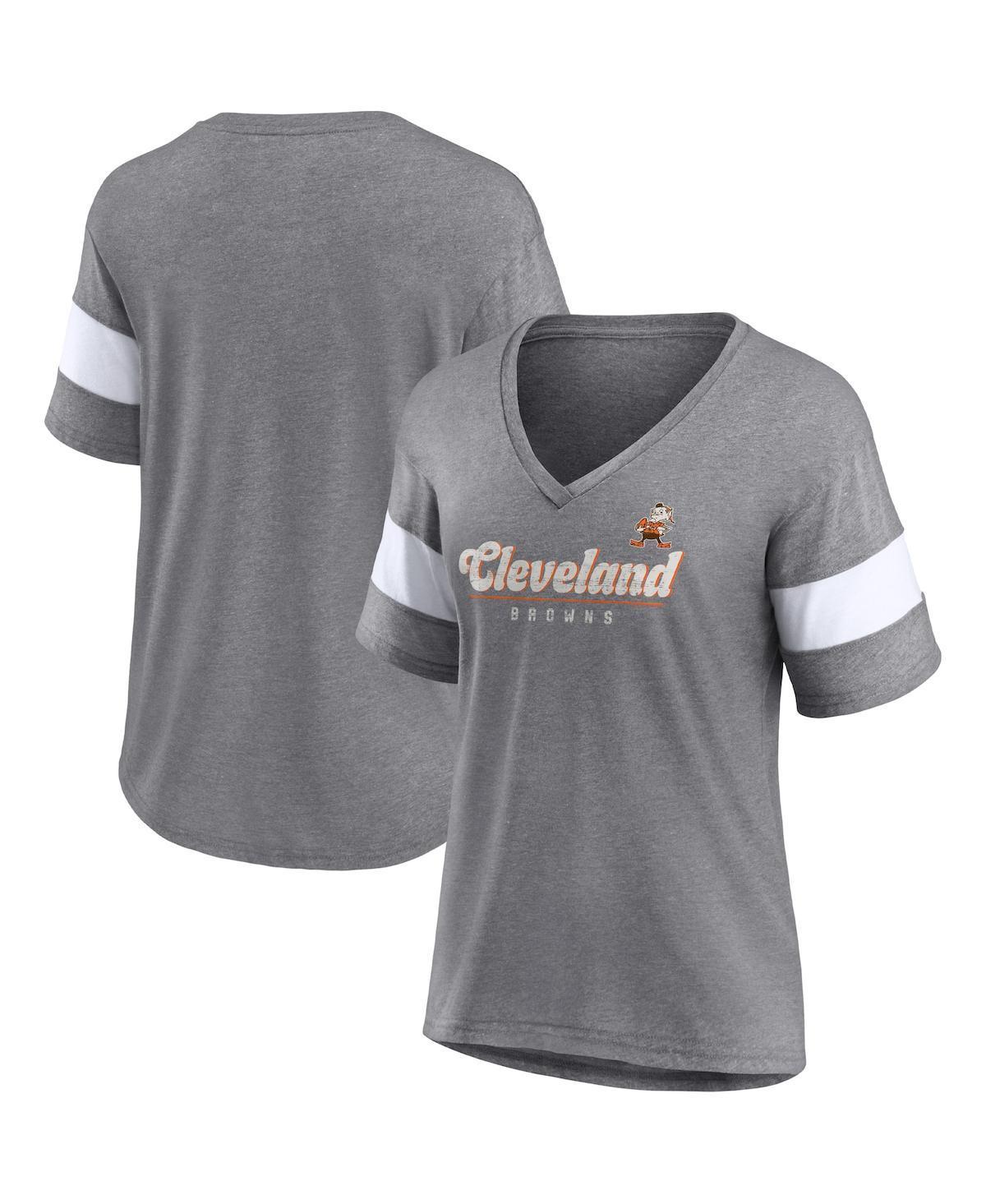 Womens Fanatics Heather Gray Cleveland Browns Give It All Half-Sleeve Tri-Blend V-Neck T-shirt Product Image