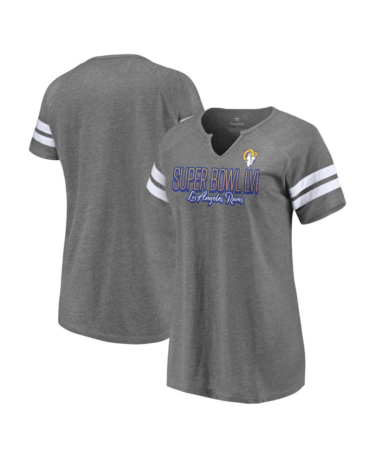 Womens Fanatics Heathered Charcoal Los Angeles Rams Super Bowl Lvi Bound Fade Script Stripe Notch Neck T-shirt Product Image