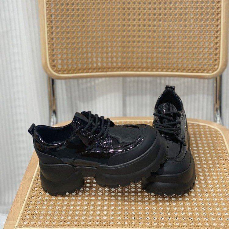 Faux Leather Platform Lace-Up Shoes Product Image