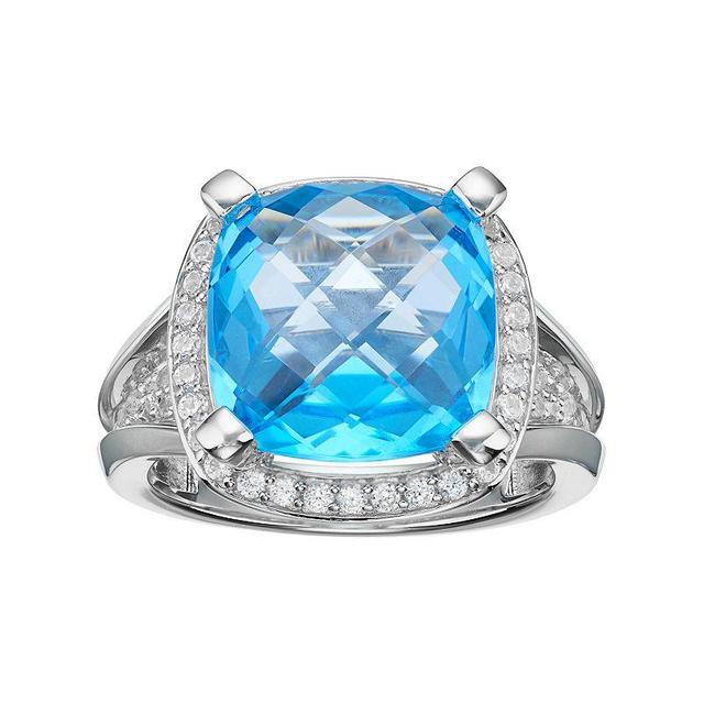 Sterling Silver Blue Topaz & Lab-Created White Sapphire Halo Ring, Womens Product Image