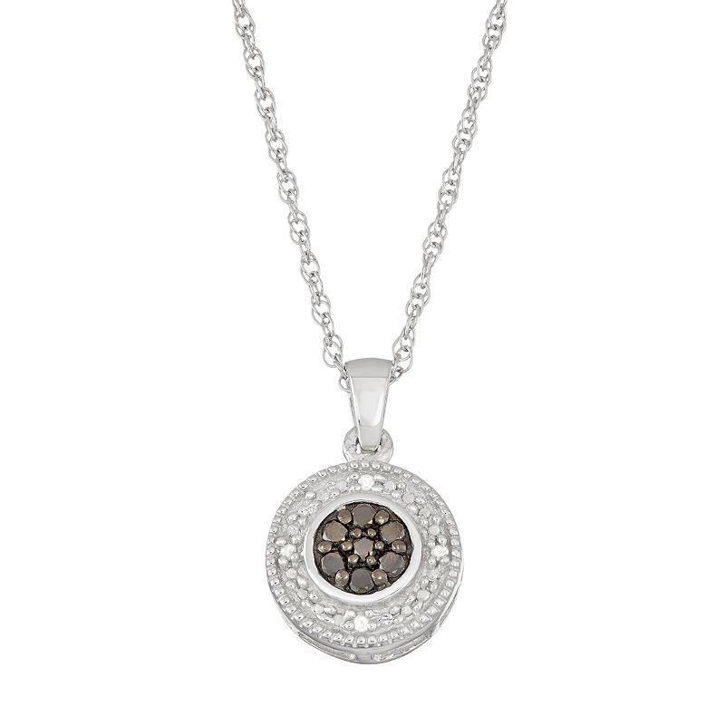 Sterling Silver 1/10 Carat T.W. Black & White Diamond Halo Pendant Necklace, Womens, Size: 18 Product Image