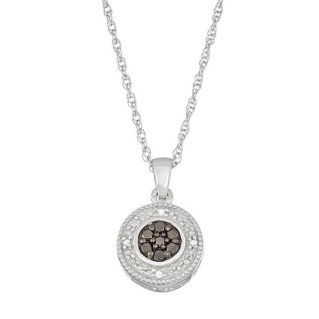 Sterling Silver 1/10 Carat T.W. Black & White Diamond Halo Pendant Necklace, Womens, Size: 18 Product Image