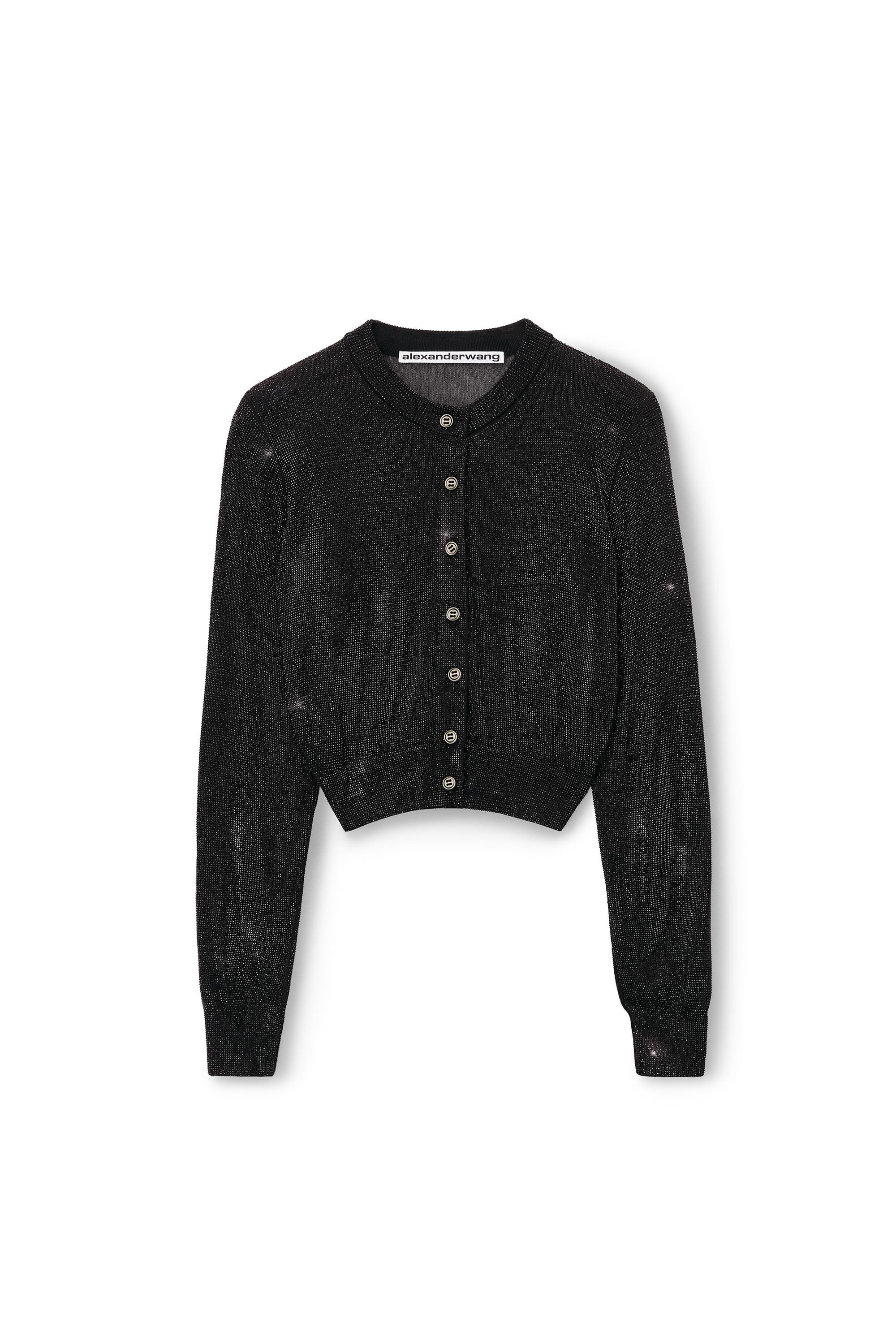 Beaded Hotfix Cropped Crewneck Cardigan Product Image