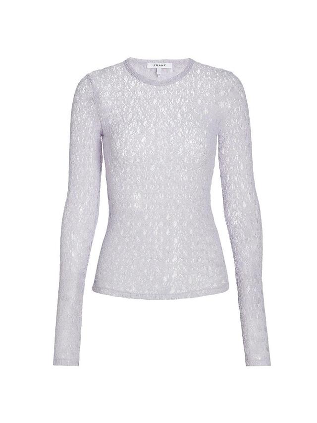 Womens Mesh Lace Crewneck Long-Sleeve Top Product Image