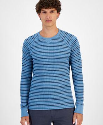 Sun + Stone Mens Josh Thermal Long Sleeve Striped Crewneck Shirt, Created for Macys Product Image