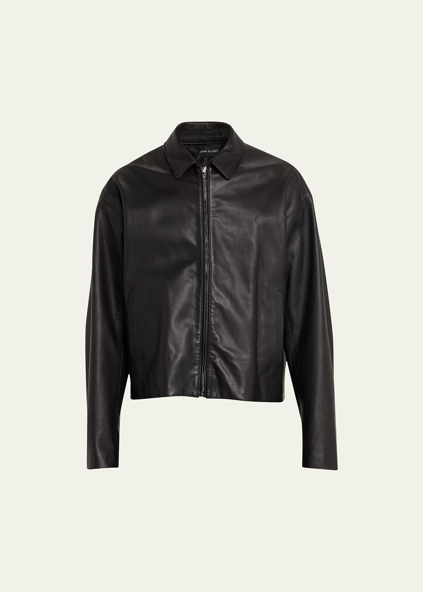 Mens Cropped Leather Blouson Jacket Product Image