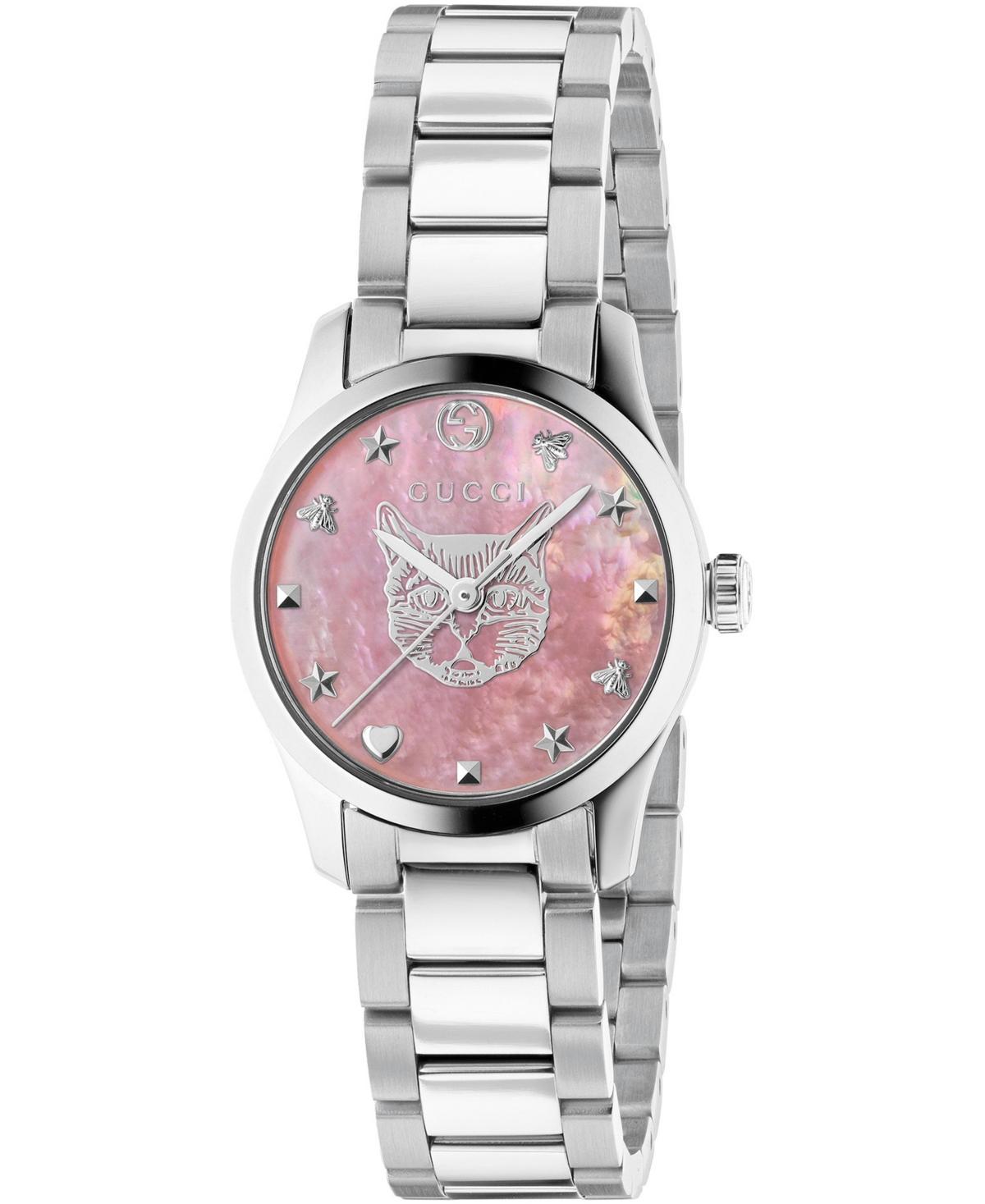 Gucci 27mm G-Timeless Bracelet Watch w/ Feline, Pink - PINK Product Image