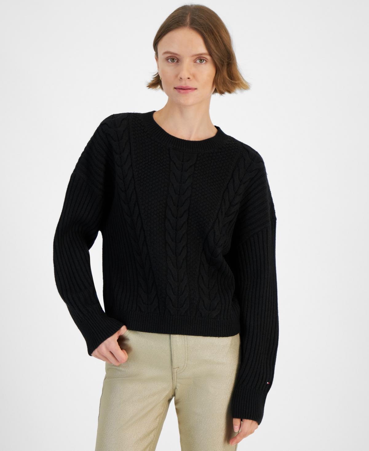 Tommy Hilfiger Womens Ribbed Cable-Knit Sweater Product Image