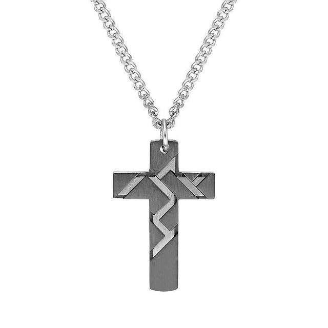 LYNX Mens Black Ion Plated Stainless Steel Cross Pendant Necklace Multicolor Product Image